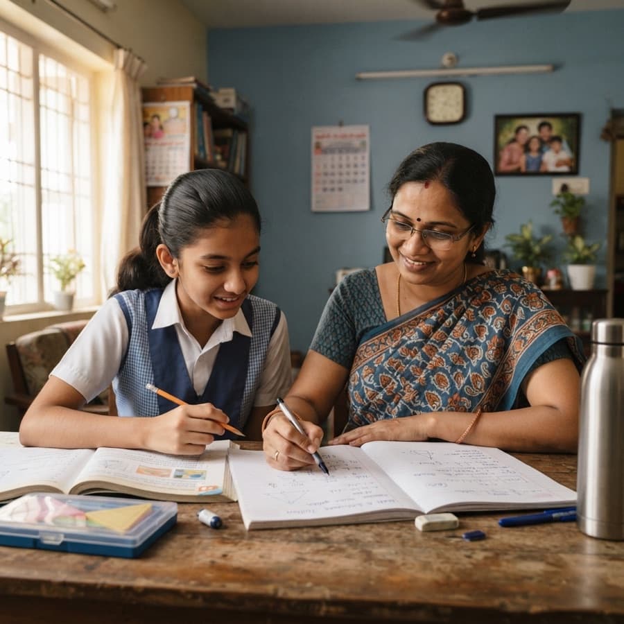 A tutor helping a student with maths at home